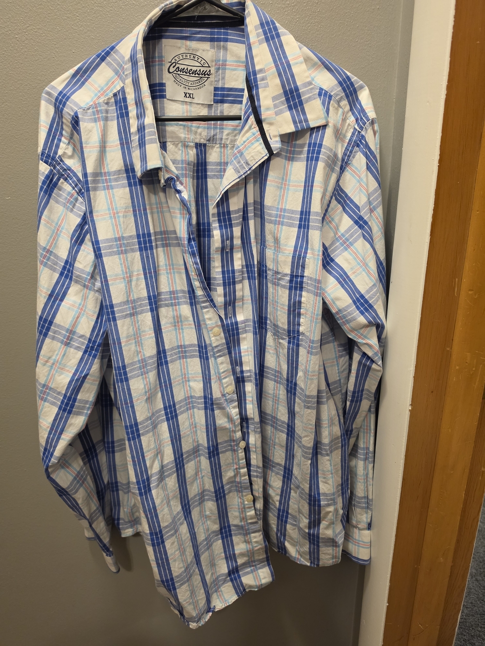 Consensus XXL Blue Plaid Casual Button-Down Shirt